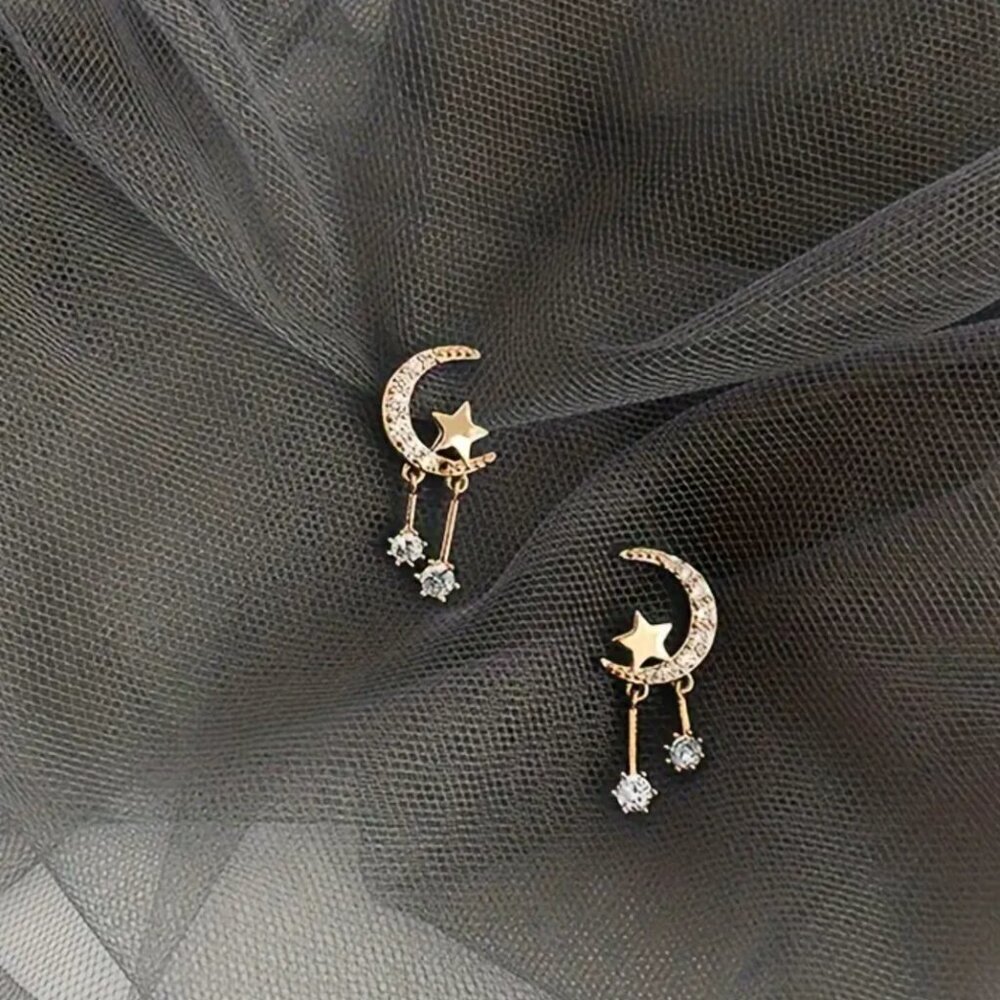NEW Crescent moon and star earrings, celestial jewelry gold moon dangle earrings